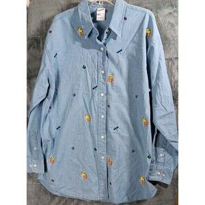 Warner Bros Looney Tunes Large Tweety Embroidered Chambray Button Up Shirt Vtg